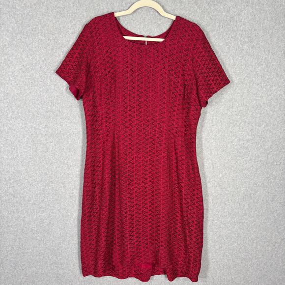 Vintage Jule Wyn Dress Womens 14 Red Mini Lace Textured Zig Zag 50s 60s Mod Knee - Picture 1 of 12